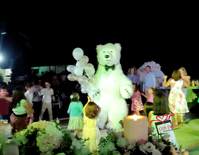 White Bear for Children's Kids Parties in Athens. Order a greeting from a polar bear in Athens. Polar bear for birthday. polar bear in Athens. Order a Polar Bear for children's kids parties. Animator White Polar Bear for a Children's kids Party in Athens. Mascotte White Polar Bear at a kids children's party. Gift Delivery.